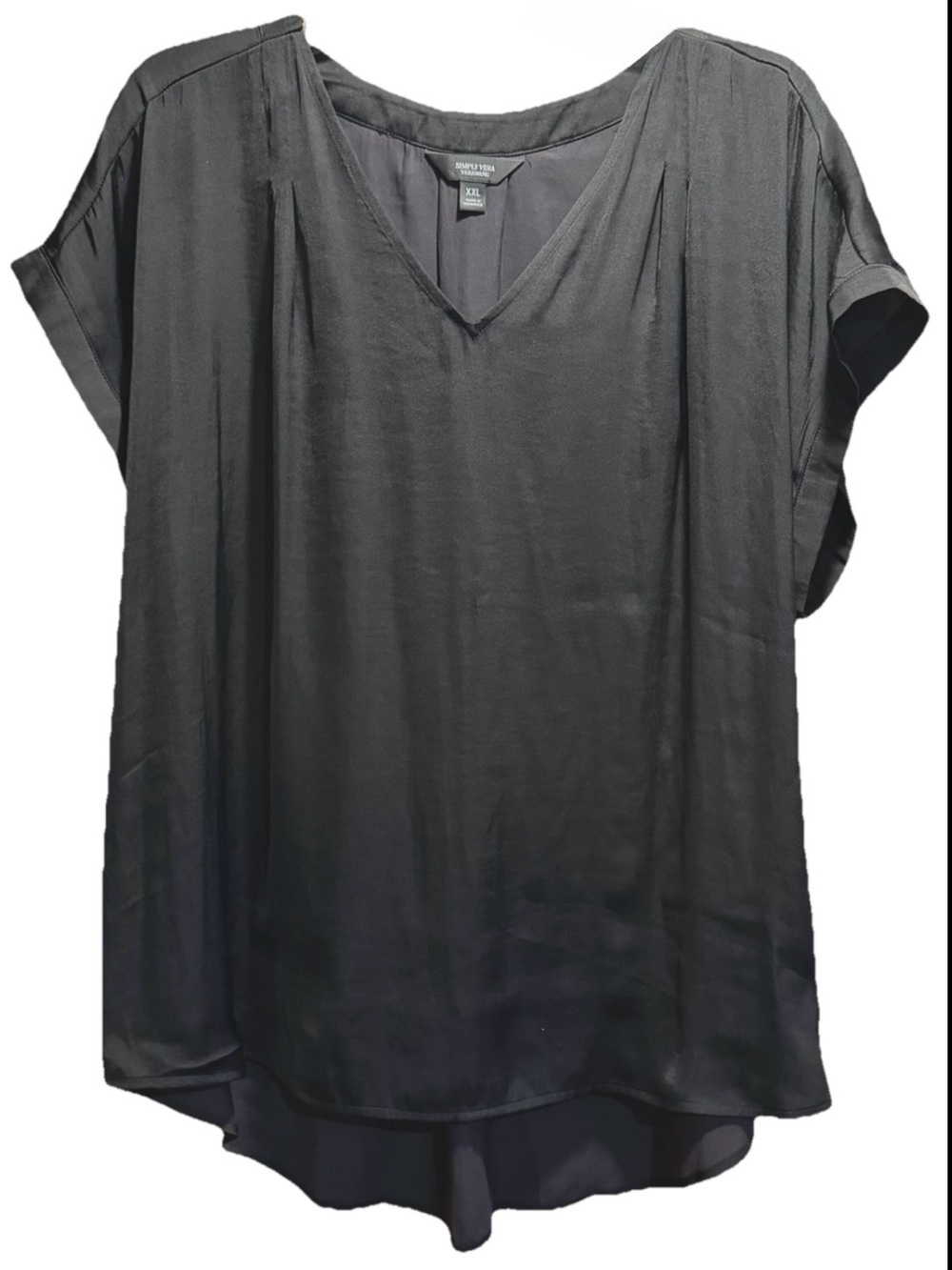 Simply Vera, Vera Wang Silky Gossamer Black V-Neck Short Cuffed Sleeve Tunic Top
